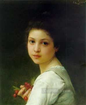  Portrait Works - Portrait of a young girl with cherries realistic girl portraits Charles Amable Lenoir